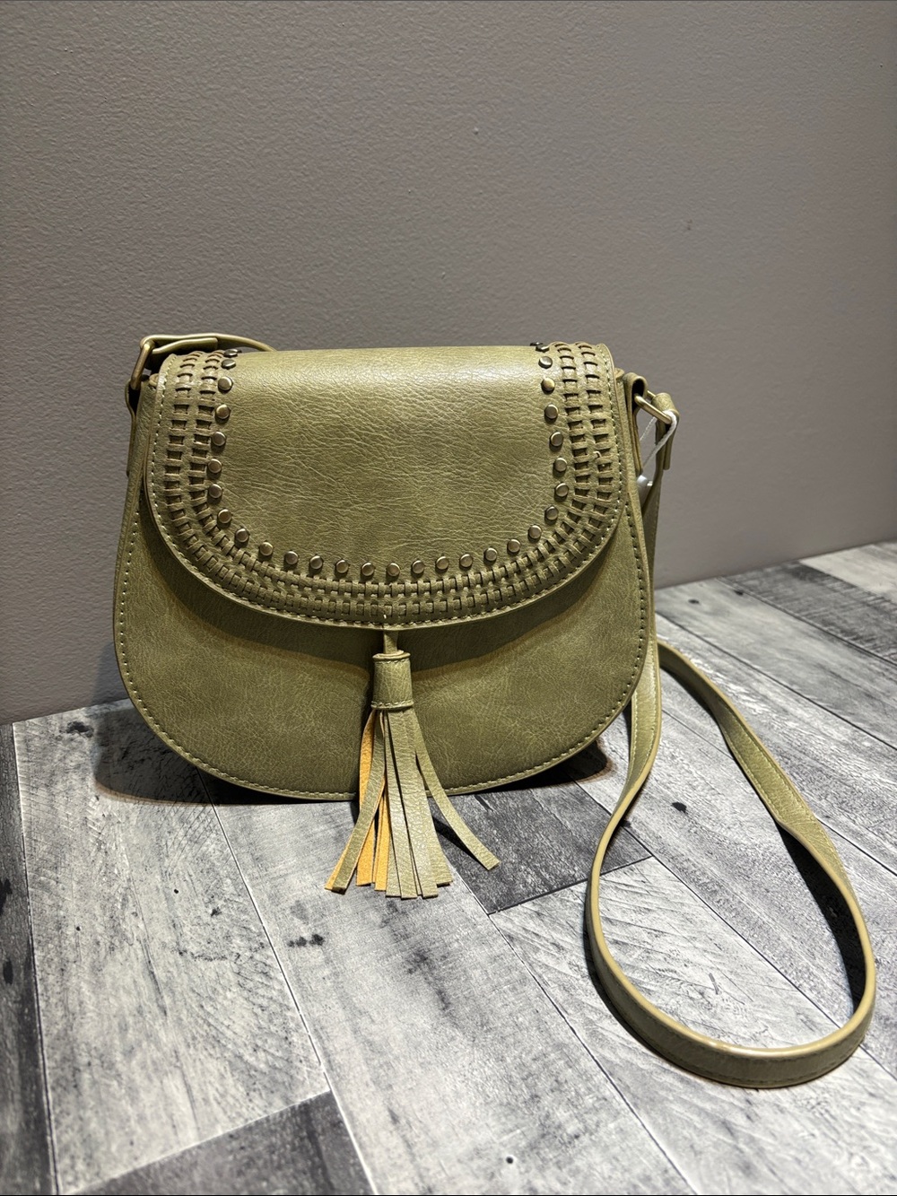 Olive Green Tassel Crossbody Saddle Bag
